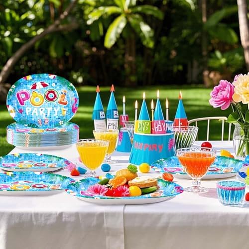 50Pcs Summer Pool Oval Paper Plates 10" x 12"Large Heavy Duty Beach Ball Disposable Party Plates Pool Dessert Dinner Platters for Kids Baby Shower Birthday Hawaii Schools Out for Summer Decorations - Image 6