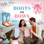 Mocsicka Boot or Bows Banner Cowboy Boots Pink Bows Gender Reveal Banner for Western Baby Shower Party Decorations (10x7ft) - Image 7