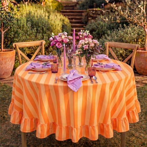 Tudomro Striped Tablecloth, Round, Tangerine,Ochre, 60'' X 60'' - Image 5