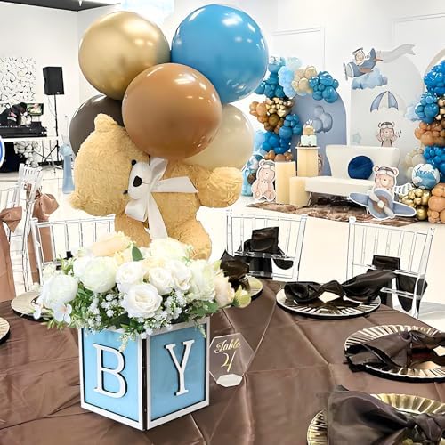4 Set Baby Shower Centerpieces for Tables - 6 inch Wooden Boxes with Baby Letters Rustic Cube Planter Wood Blocks for Gender Reveal Party Favor (Blue) - Image 4