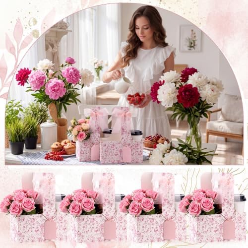 Epakh 48 Pack Pink Floral 2 Cup Drink Carrier with Handle, Gift Holder - Image 5