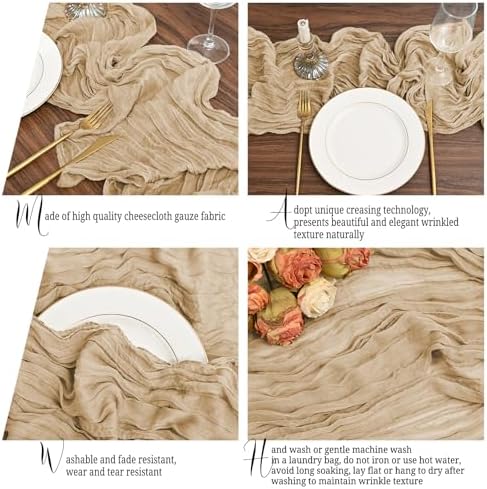 12 Pack Beige Table Runner 10Ft Cheesecloth Table Runner Rustic Gauze Table Runners Romantic Long Sheer Fabric Cheese Cloth Table Runners for Wedding Party Bridal Baby Shower - Image 4