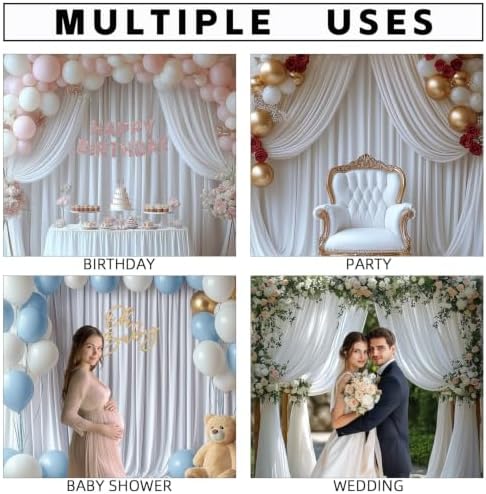 40x10FT White Backdrop Curtains for Wedding Parties, Wrinkle Free Photo Backdrop Curtains for Wedding Birthday Party Baby Shower, Fabric Drape with Rod Pockets 5ft x 10ft, 8 Panels - Image 3