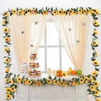 8 Pack Artificial Sunflower Garland Decor, Sunflower Vines Hanging Flowers Garland with Green Leaves, Fake Yellow Floral Vines Room Wedding Party Decoration - Image 3