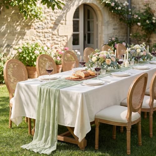 Goodluck 6 Pack Sage Green Cheesecloth Table Runner 35" x 120" Extra Wide - Image 4