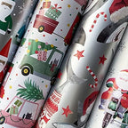 Jillson Roberts Kids Christmas Wrapping Paper Roll Bundle (25 sq ft per roll, 100 Total Sq Ft) Out for Delivery, Bright Santa, Christmas Cats in Cars, Christmas Shark, 4 Pack - Image 2