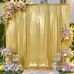 10ftx10ft Thick Gold Glitter Backdrop Curtain Panels for Parties, Wrinkle Free Sequin Sparking Photo Backdrop Drapes, 2 Panels 5x10ft Shimmer Back Drop Cloth for Wedding Birthday Photography by LeegleriTableSkirt