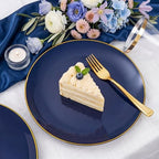 NOCCUR 350PCS Navy Blue Plastic Plates - Blue Disposable Dinnerware Set for 50 Guests, 100 Dinner/Dessert Plates, 150 Gold Silverware, 50 Cups&50 Napkins for Party/Wedding/Graduation/Independence Day - Image 4