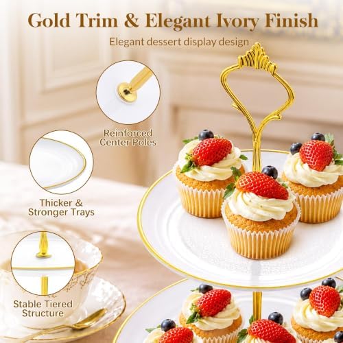 13 Pcs Dessert Display Set, 4 3-Tier Cupcake Stands, 6 Trays & 3 Tongs - Image 4
