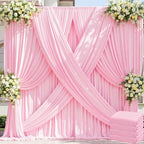 20ft x 8ft Wrinkle Free Pink Backdrop Curtain for Parties, 4 Panels 5×8ft Silky Polyester Light Pink Photo Backdrop Drapes Back Drop Cloth for Girl Party Birthday Wedding Gender Reveal Photography by ENJOYYOURPARTY