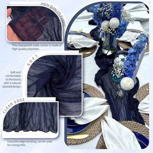 30 Pack Cheesecloth Table Runner 10FT Navy Blue Table Runner Boho Gauze Cheese Cloth Table Runners Long Rustic Sheer Table Decorations for Wedding Party Baby Bridal Shower Birthday Holiday Home - Image 3