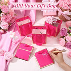 Yeaqee 50 Pcs Mini Paper Gift Bags with Handles Tag, Hot Pink, Gold - Image 4