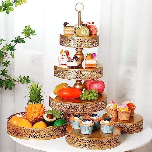 Dandat 2 Pcs Cupcake 3 Tiered Metal Dessert Stand Round Cupcake Tower Cake Holder Stand Tiered Serving Tray for Wedding Baby Shower Birthday Tea Party Table Decor(Gold) - Image 3