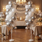Balloon Column Kit Set of 2 With Balloons Included - with Base, and Pole,Balloon Tower Backdrop Decoration for Wedding, Baby Shower, Birthday Party, or Bachelorette Parties (Silver White) - Image 7