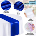 Queekay 24 Pcs 84'' Round Plastic Tablecloth 12 x 108'' Satin Table Runners Set White Plastic Table Covers Round Waterproof Cloths for Wedding Party Decor Baby Shower Birthday(Royal Blue) - Image 3