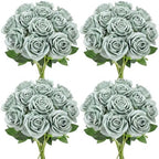 48 PCS Dusty Green Roses Artificial Flowers, Silk by DIYDOFUN