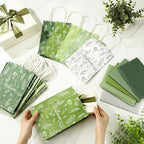 Kolldenn 50 Sets Green Wildflower Gift Bags Bulk with Tissue Paper - Image 5