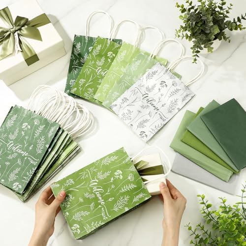 Kolldenn 50 Sets Green Wildflower Gift Bags Bulk with Tissue Paper - Image 5