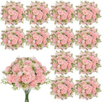 Light Pink Artificial Flowers 12 Bundles Silk Floral with Stems by TOBILU