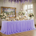 Wish Care 2 Pack Lavender Tulle Tablecloth for 8 Foot Rectangle Tables Stretch Fitted Rectangular Table Cloth Purple Wrinkle Free Ruffle Table Covers Tutu Skirt for Wedding Birthday Party Baby Shower - Image 2