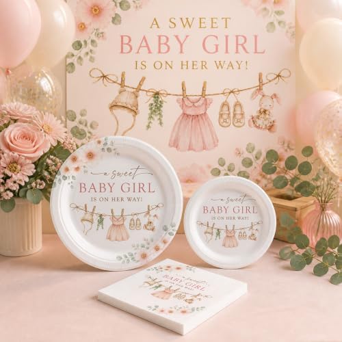 40 Guests Boho Girl Baby Shower Plates and Napkins, Clothesline Party Set - Image 2