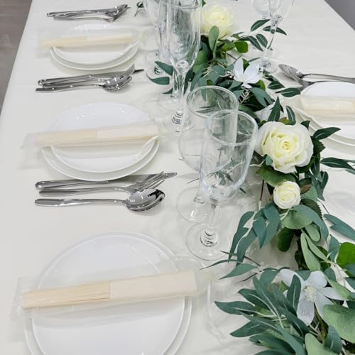 50pcs Paper Hand Fan with Organza Bags Bamboo Handheld Folding Fans DIY Decorative Wedding Party Favors (Cream) - Image 3