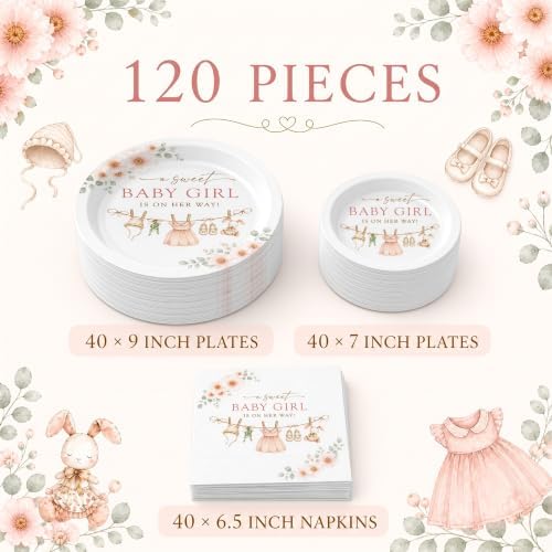 40 Guests Boho Girl Baby Shower Plates and Napkins, Clothesline Party Set - Image 3