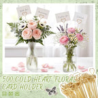 500 Pcs Floral Card Holder Picks, 12'' Gold Metal Heart Sticks for Weddings - Image 2