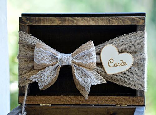 Rustic Wedding Card Box Shabby Chic Card Holder Bridal Shower Decor Burlap Wedding Keepsake Trunk - Image 5