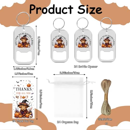 72PCS Halloween Highland Cow Baby Shower Favors Bottle Opener Keychains - Image 2