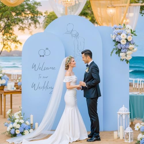 Pink Blue Arch Cover 3 Set-8FT, 7.2FT, 6.6FT Arch Backdrop Cover Spandex Fitted 2- Color Fabric Stand Covers for Gender Reveal Baby Shower Boy and GILR Birthday Party Photo Background Decorations - Image 3