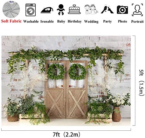 Kate Rustic White Painted Brick Wall Wood Door Photography Backdrops - Image 2