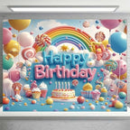 Happy Birthday Rainbow Candy Lollipop Balloons Cartoon Dreamy Background One 1st Birthday Backdrop with Colorful Balloons Lollipops and Cake for Kids Baby Showers and More Party Backdrop(C, 9x6feet) - Image 6