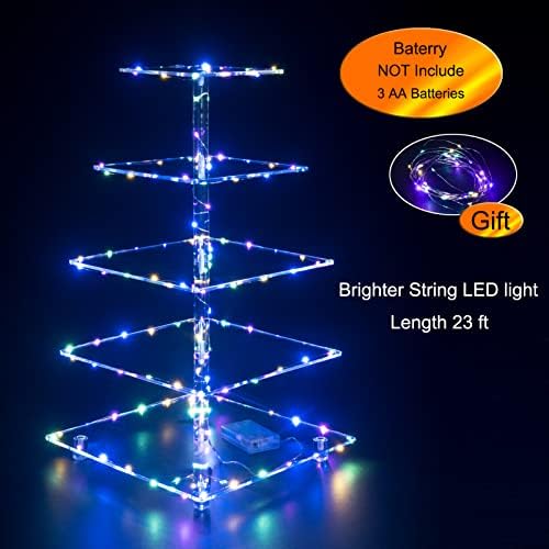 Cupcake Stand, 5-Tier Square Cupcake Holder with LED Light String, Acrylic Cupcake Tower Display-Dessert Tower-Pastry Stand-Cupcake Tier Stand for Wedding, Birthday Party (Colorful Light)… - Image 3