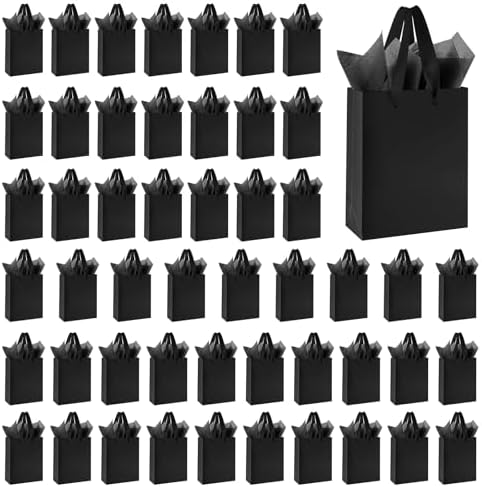 Ethhqu 50 Pack Small Black Gift Bags with Handles & 100 Tissue Paper by Unknown