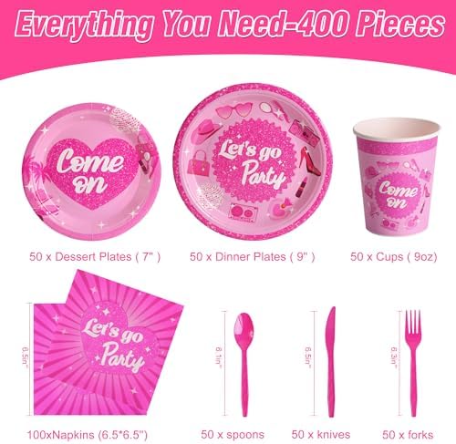400 Pcs Disposable Let's Go Party Tableware Set for 50 Guests - Image 2
