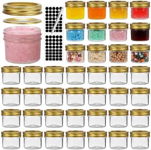 40 Pack 4 oz Mason Jars with Golden Lids and Bands by EKKOVLAforHomeKitchen
