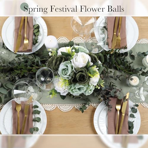 Hotop 24 Pcs Silk Rose Flower Balls,Forest Green - Image 4