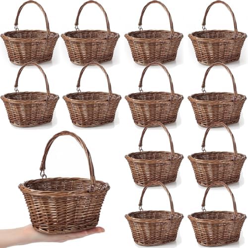 Barydat 12 Pcs Small Wicker Basket with Handle, Brown, 9" X 7" X 4" by home