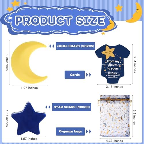 50 Set Baby Shower Soap Favors Moon and Star Bath Soaps, Yellow - Image 2