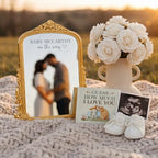 Yookeer 3 Pcs Pregnancy Announcement Set, Gold Mirror White Knit Booties - Image 5