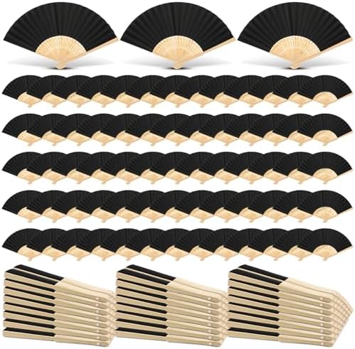 Yinkin 300 Pack Folding Hand Fans Bamboo for Party Favors, Black by Yinkin