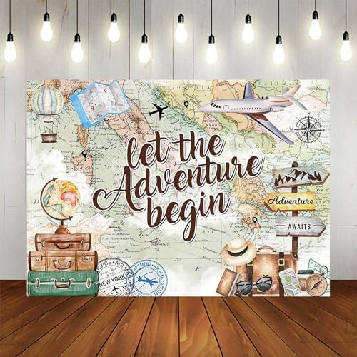 Adventure Awaits Backdrop 10x7ft Let The Adventure Begin Baby Shower Party Decorations Background World Map Travel Themed Banner Photo Booth Props - Image 4