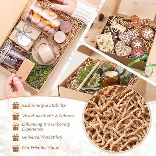 AFOROEOA Crinkle Cut Paper Shred Filler 4.4LB/2KG Bulk, Kraft Brown Paper Gift Basket Filler for Christmas Thanksgiving Halloween Birthday Hamper Packaging, Shredded Paper for Gift Boxes, Kraft - Image 6