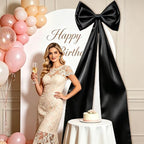 Large Black Bow Decor, Double Layer Satin 80x20 Inches - Image 3