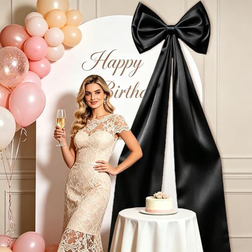 Large Black Bow Decor, Double Layer Satin 80x20 Inches - Image 3