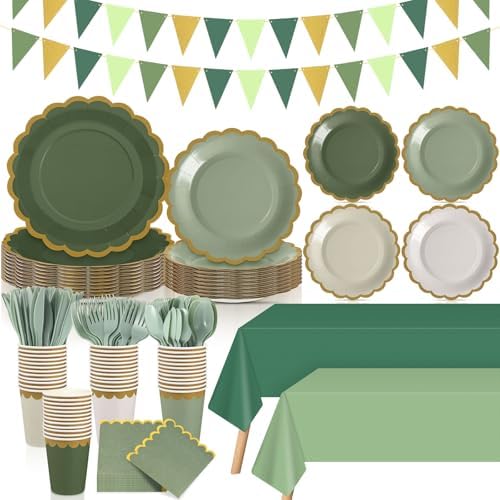 Mimorou 342 Pcs Sage Green Party Supplies Plates Napkins Cups by Mimorou