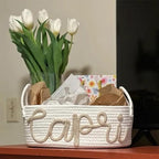 Personalized Baby Name Basket Cotton Rope Basket Diaper Caddy Custom Cotton Rope Room Shelf Storage Basket, Baby Stuff Organizer Storage Bin, Decorative Round Bin for Nursery Bedroom Bathroom(Style A) - Image 3