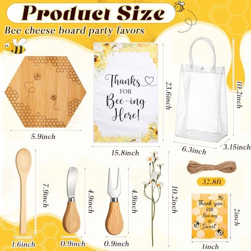 Nuenen 6 Sets Baby Shower Game Prizes Bee Mini Charcuterie Board, Hexagon - Image 2