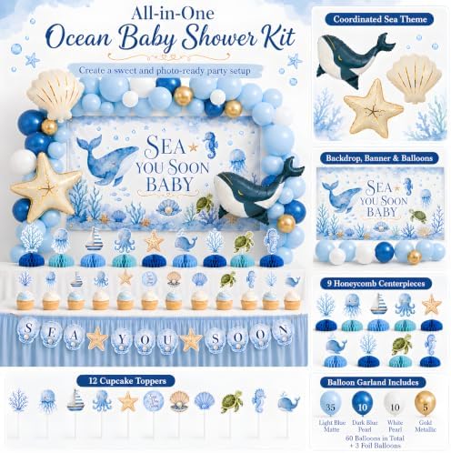 Sea You Soon Baby Shower Decorations Kit, Ocean Theme Party Set for Boys - Image 4